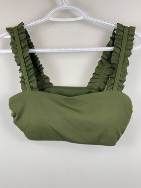 Aqua La Vie en Rose Green Ribbed Ruffle Strap Bikini Top NWT Size M